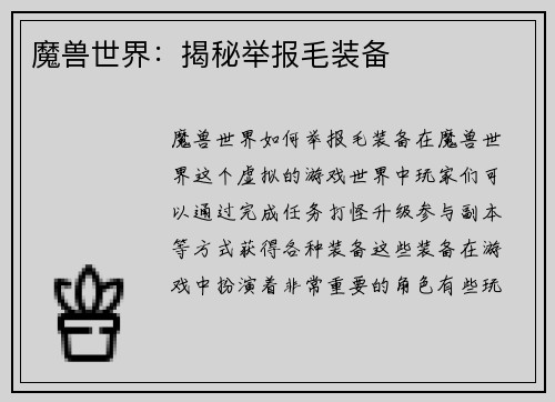 魔兽世界：揭秘举报毛装备
