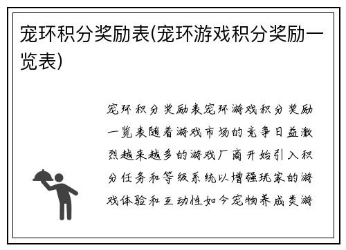 宠环积分奖励表(宠环游戏积分奖励一览表)